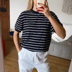 ZARA Black Navy and White Striped Short Sleeve Crew Neck Sweater ⚓️